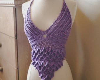 Size Small Khaleesi Top in Lilac Purple  | Sexy Crochet Top | Halter Top | Women's Festival Top | Summer Bralette Corset with Back