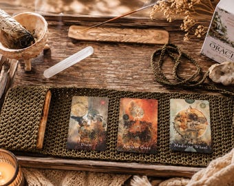 Handmade Cotton Tarot Deck Wrap | Oracle Deck Wrap | Tarot Reading Mat with Pocket  |Boho Altar Cloth | Witchy Gift