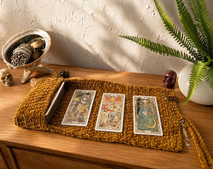 Featured listing image: Tarot Wrap | Oracle Mat | Tarot Spread Velvet Roll up Mat | Made to Order Tarot Oracle Deck Wrap with Pocket