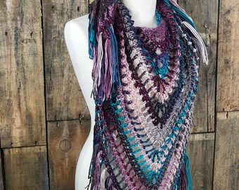 Tealberry Finrge Scarf | Cozy Fall Shawl |  Triangle Scarf | Light weight Fall/Spring Triangle Scarf