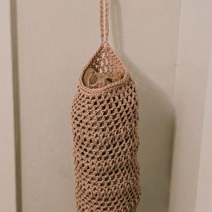 Handmade Crochet Grocery Bag Holder | Plastic Bag Dispenser | Farmhouse Kitchen Storage | Hanging Mesh Bag Organizer | Reusable Bag Holder image 2