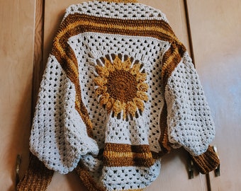Size Medium/Large Sunflower Cocoon Sweater | Super Soft Faux Velvet Shrug | Sunflower Shrug | Ready to Ship