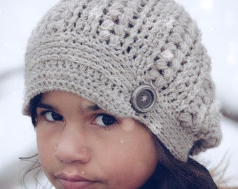WILLOW CREEK Slouchy Beanie | Visor Winter Hat | Brimmed Slouch Crochet Beanie | Winter Beanie with Brim and Button | Gift for Her Under 30