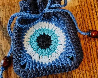 Evil Eye Pouch | Evil Eye Rune Pouch | Crystal Pouch | Crocheted Evil Eye Satchel | Made to Order |