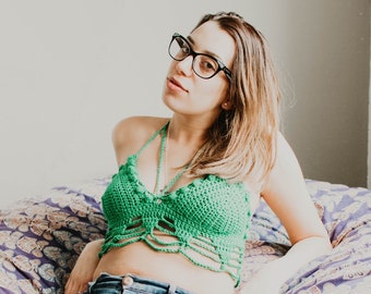Crochet Crop Top | Festival Summer Fashion | Crochet Halter Top | Beach Clothing | Sexy Crop Top | Crochet Sexy Bralette | Made to Order