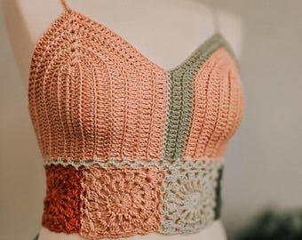 Size Small Peachy Green Ethereal Beauty| Sexy Crochet Top | Halter Top | Women's Festival Top | Summer Crochet Tank Top