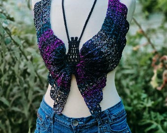 Butterfly Crochet Crop Top | Multiple Sizes | Many Colors | Made to Order