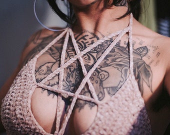 Crochet Pentagram Bralette | Velvet Festival Top, Made to Order