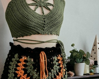 Women's Pot Leaf Crochet Top | 420 Festival Top | Marijuana Leaf Crop Top | Weed Leaf Halter Made to Order | Multiple Color and Size Options