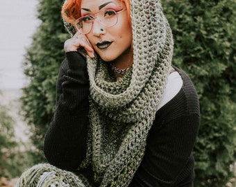 Handmade Crochet Hooded Fringe Scarf | Bulky Winter Cowl