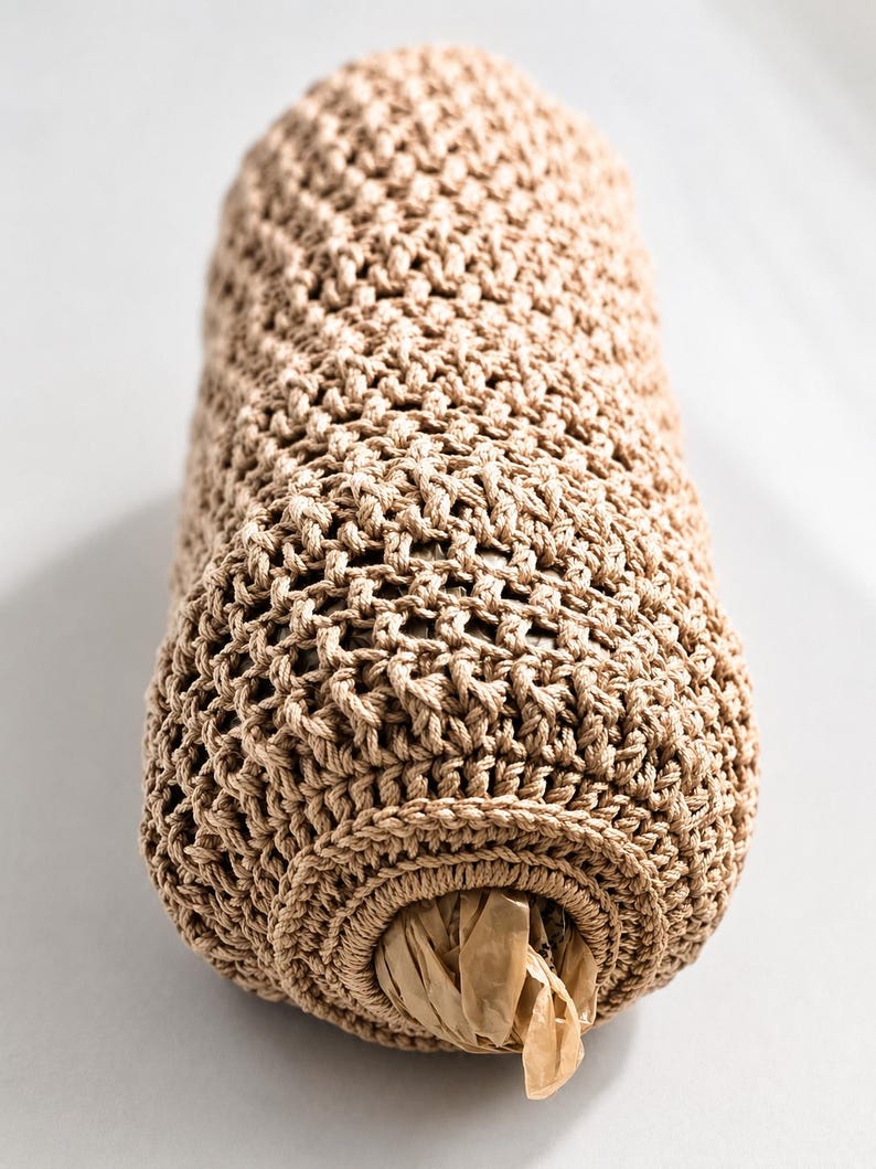 Handmade Crochet Grocery Bag Holder | Plastic Bag Dispenser | Farmhouse Kitchen Storage | Hanging Mesh Bag Organizer | Reusable Bag Holder image 3