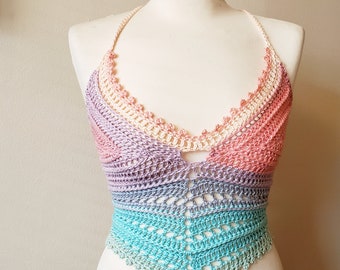 Callisto Mid Drift Summer Festival Top  | Made to Order in Color and Size of Choice | Sexy Crochet Top | Unique Corset Halter Top