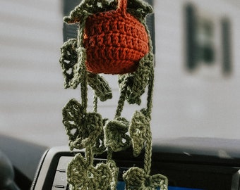 Car Rearview Mirror Hanging Plant | Hanging Pothos Plant Gift | Plant Hanging Ornament | Small Faux Plant Hanging | Fake Artificial Plant
