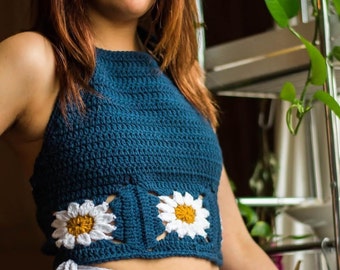 Daisy Crochet Top | Flower Child Festival Crop op | Sexy Crochet Halter | Daisy Flowers Festival Fashion| Made to Order