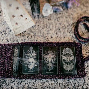 Tarotwikkel | Orakelmat | Tarot spread fluwelen rolmat | Op bestelling gemaakte Tarot Oracle-deck wrap met zak