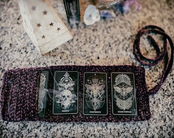 Tarot Wrap | Oracle Mat | Tarot Spread Velvet Roll up Mat | Made to Order Tarot Oracle Deck Wrap with Pocket