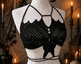 Halloween Bat Wing Crop Top | Handmade Halter Bralette