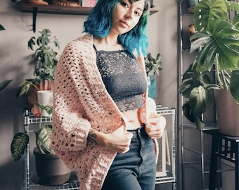 Faux Velvet Cocoon Shrug | Bulky Knit Sweater, Handmade