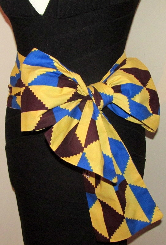 Africa kente PRINT wax fabric African Obi wide bow belt. | Etsy