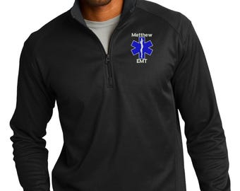 Personalized EMT EMS Paramedic Quarter Zip Pullover Sweatshirt. Embroidered Medic Jacket. Emt Ems Paramedic Gifts. K805