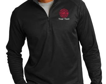 Personalized Firefighter Quarter Zip Pullover Sweatshirt - Embroidered. Custom Firefighter 1/4 Zip Pullover Sweatshirt. K805