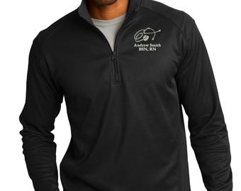 Personalized Medical Professional Quarter Zip Pullover Jacket - Embroidered. Custom Doctor, Nurse, RN, BSN, Vet, Vet Tech, Pullover K805
