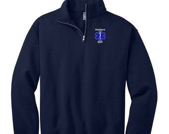 EMT EMS Paramedic Quarter Zip Pullover Cadet Collar Sweatshirt Men's Women's Unisex Pullover Medical Professional Personalized Custom 995MR
