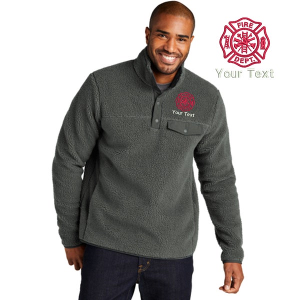 Personalized Firefighter Fleece Pullover Jacket With Pockets - Embroidered  Firefighter Gift. Port Authority® Camp Fleece Snap Pullover F140