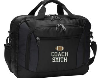 Personalized Football Coach Messenger Briefcase Bag - Embroidered.  Football Coach Laptop Bag.  Customized Coach Bag.  Coach Gift. BG307