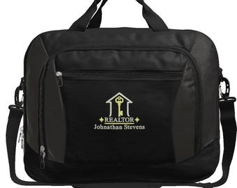 Personalized Realtor Embroidered Messenger Bag – Custom Real Estate Agent Text Laptop Briefcase BG307