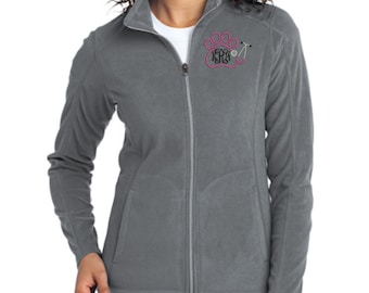 Vet Tech Paw Monogram Full Zip Fleece Jacket - Embroidered. Personalized Vet Tech Microfleece Jacket. Vet Tech Monogram Zip Up Jacket. L223