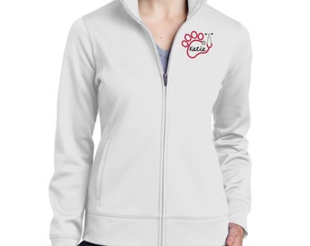 Personalized Vet Tech Full Zip Fleece Jacket With Pockets - Embroidered.  Custom Vet Tech Veterinarian Jacket Fleece Full Zip Jacket. LST241