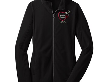 Personalized Nursing Student Full Zip Fleece Jacket - Embroidered.  Nursing Student Heart Stethoscope Jacket. Future Nurse. N2. L223