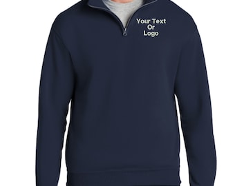 Personalized Business Logo Quarter Zip Sweatshirt - Embroidered.  Custom Company Logo or Text Pullover Cadet Collar Sweatshirt. 995MR