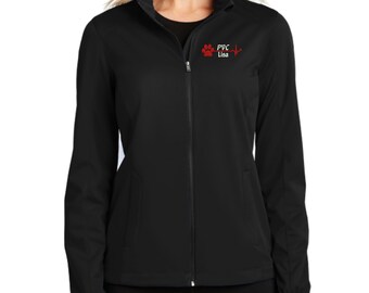 Personalized Vet Tech Full Zip Jacket With Pockets - Embroidered.  Custom Vet Tech RVT CVT LVT Paw Heartbeat Full Zip Up Jacket. L717-PawH