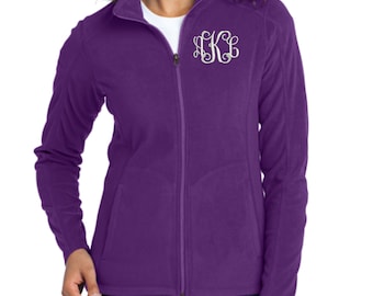 Monogram Full Zip Fleece Jacket With Pockets - Embroidered.  Monogrammed Zip Up Jacket With Pockets. Monogram Lightweight Zip Jacket. L223