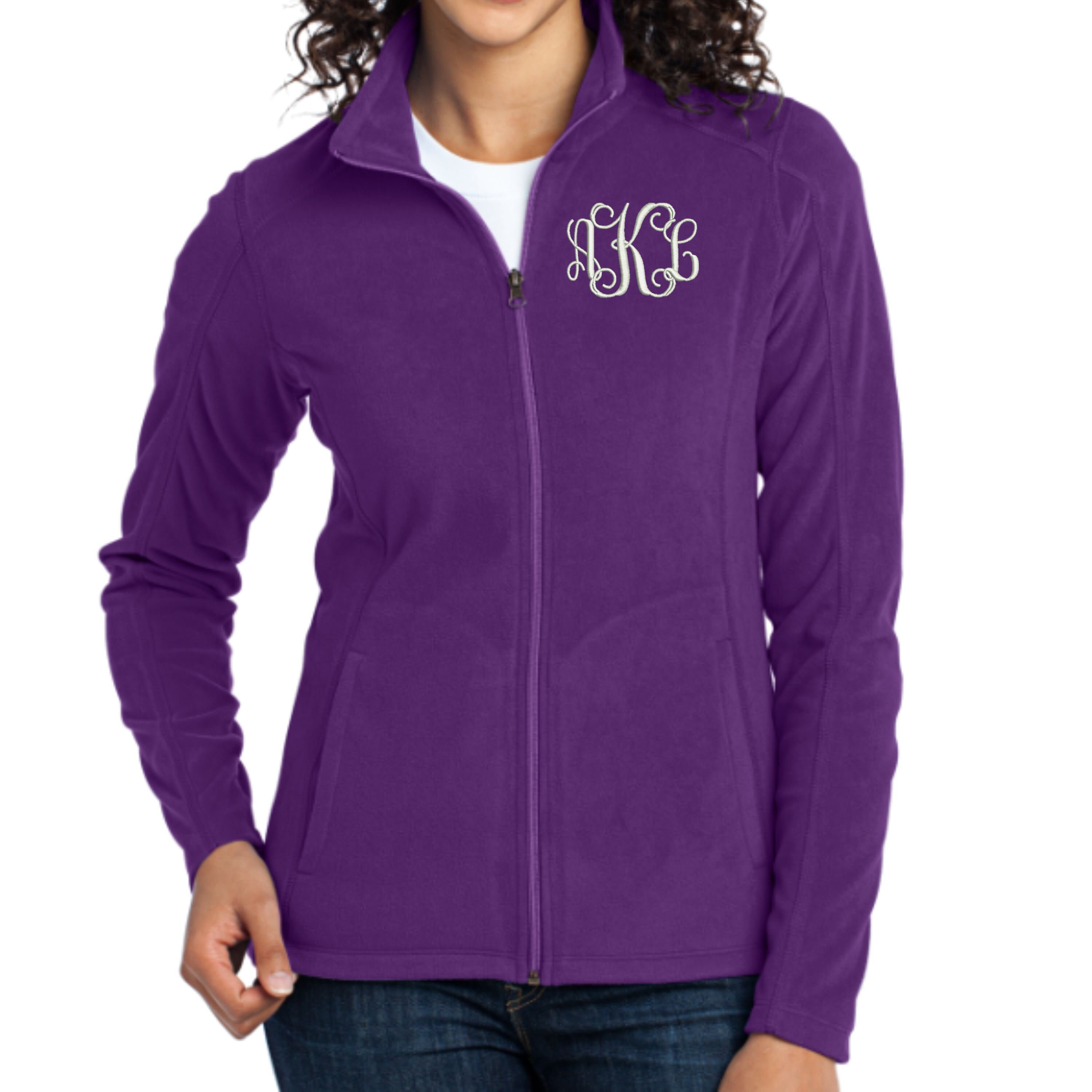 Monogram Full Zip Fleece Jacket With Pockets Embroidered. Etsy