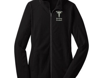 Personalized Nursing Student Full Zip Fleece Jacket With Pockets - Embroidered.  Nursing Student Microfleece Zip Up Jacket.  L223