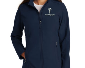 Personalized Doctor M.D. Full Zip Jacket - Embroidered.  Medical Doctor Soft Shell Zip Up Jacket.  Doctor Gift. Md Gift. MD 3A. L317