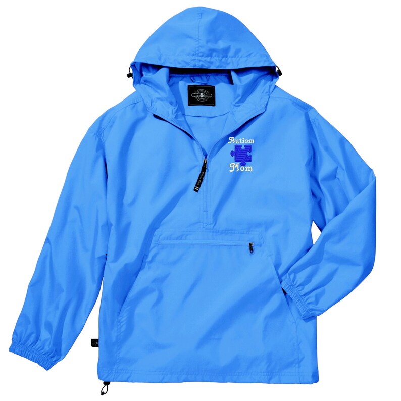 Autism Mom Light Weight Pullover Rain Jacket Autism Mom Gift CR: 9904 Charles River Pack-N-Go Pullover Embroidered Autism Mom Jacket