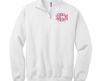 Monogrammed Quarter Zip Pullover Sweatshirt - Embroidered.  Personalized Monogrammed Quarter Zip Sweatshirt. Cadet Collar Sweatshirt. 995MR