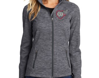 RN Nurse Monogrammed Full Zip Fleece Jacket - Embroidered. Monogram Heart Stethoscope Rn Bsn Nurse Digi Stripe Fleece Jacket. Rn Gift. L231