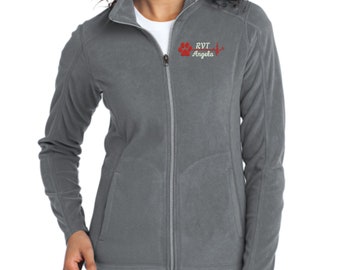 Vet Tech Full Zip Fleece Jacket With Pockets - Embroidered. Vet Tech Paw Heartbeat Zip Up Jacket. Custom Vet Tech Jacket.  L223
