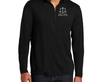 Personalized Attorney Quarter Zip Pullover - Embroidered.  Custom Lawyer Tri-Blend Wicking Quarter Zip Pullover. Lawyer Gift. ST407