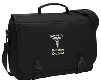 Personalized Nursing Student Messenger Briefcase Bag - Embroidered.  Nursing Student Laptop Bag.  Nursing Student Gift. Future Nurse. BG304