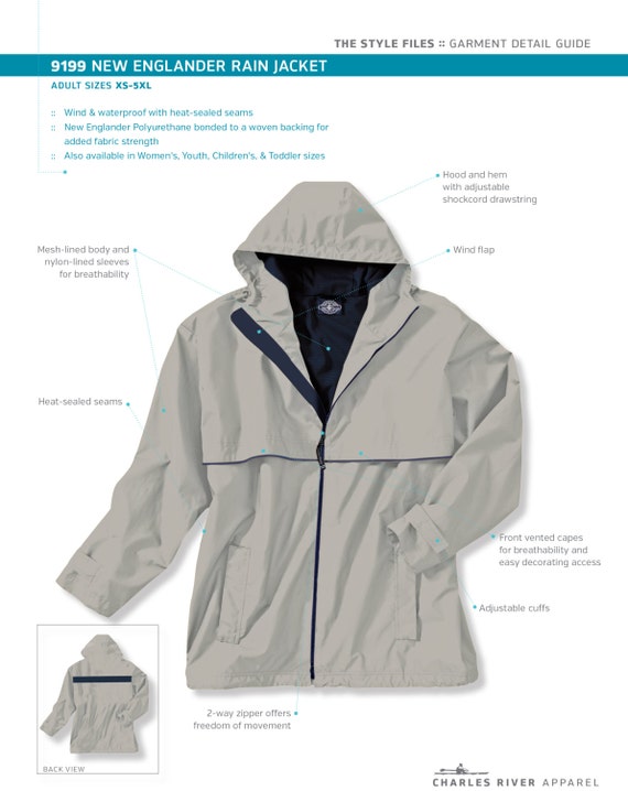 Charles River Rain Jacket Youth Size Chart