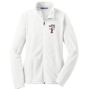 May include: A white full-zip fleece jacket with a high collar and long sleeves. On the left chest, there is an embroidered black graphic of a tree with the pink text "Courtney" and "IAN" positioned vertically along the trunk of the tree.