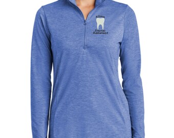 Personalized Dental Assistant Quarter Zip Pullover - Embroidered.  Dental Assistant Tri-Blend Wicking 1/4 Zip Pullover Sweatshirt. LST407