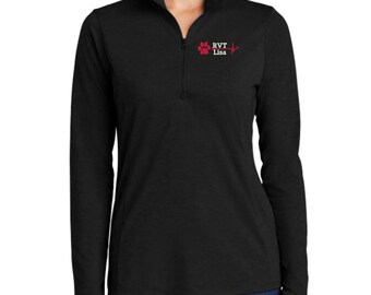 Personalized Vet Tech Quarter Zip Pullover - Embroidered.  Vet Tech Rvt Cvt Lvt Paw Tri-Blend Wicking Quarter Zip Pullover. LST407