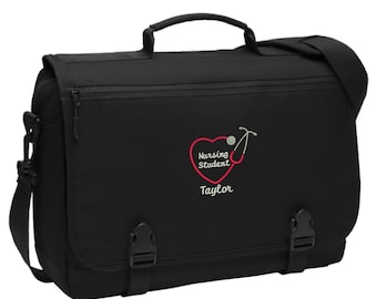 Personalized Nursing Student Messenger Briefcase Bag - Embroidered. Nursing Student Laptop Bag. Nursing Student Gift. N2. BG304